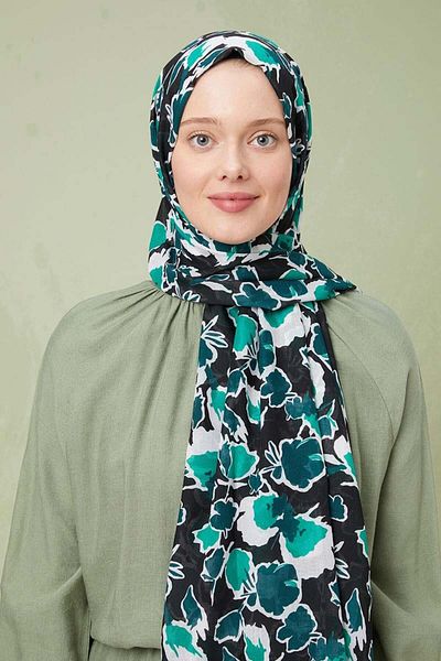 FİVESCARF Βαμβακερό σάλι με πράσινο σχέδιο
