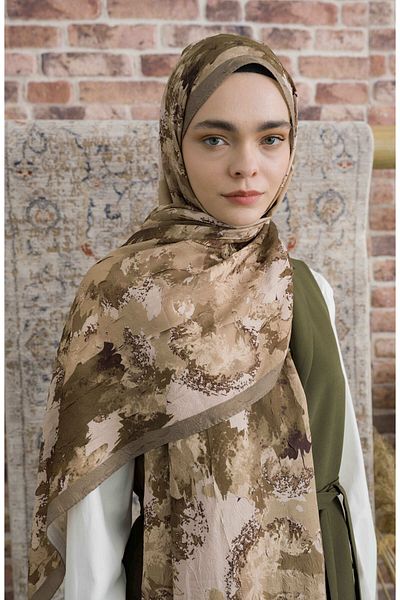 Fatma Atasoy Pigmentia Patterned Soft Khaki Crash Shawl
