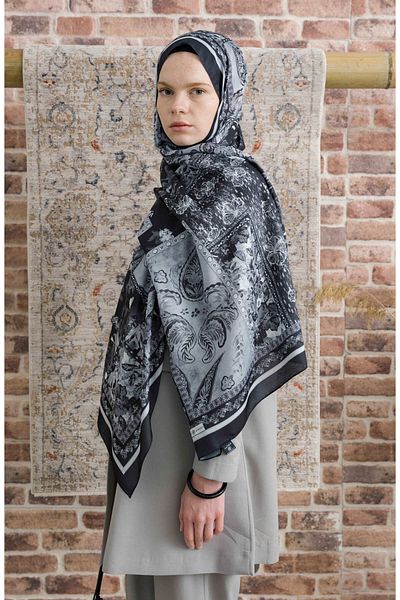 Fatma Atasoy Hibisca Black Ethnic Patterned Shawl
