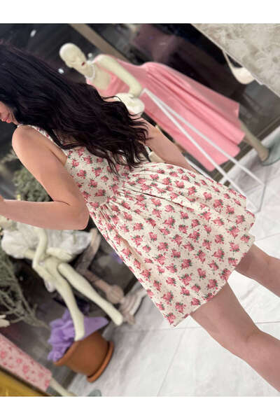 missswans Κρέμα μίνι φορέματος Sweety με λουλουδάτο μοτίβο με δέσιμο μπροστά