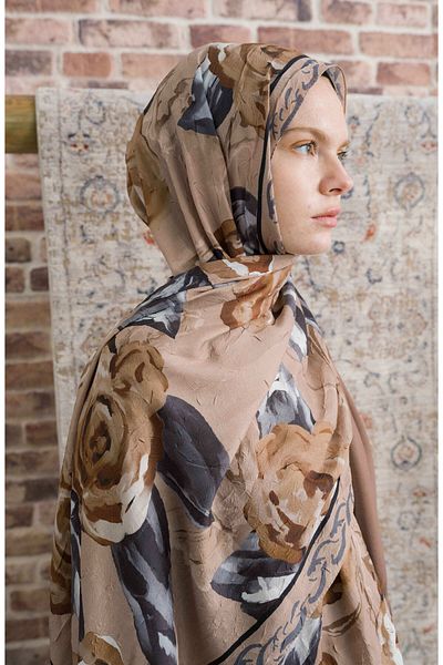 Fatma Atasoy Rose Patterned Mink Crash Shawl