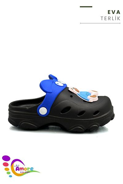 sermoda Eyeglasses Pattern Teddy Bear Eva Kids Beach Pool Slippers Sabo Slippers Black Blue