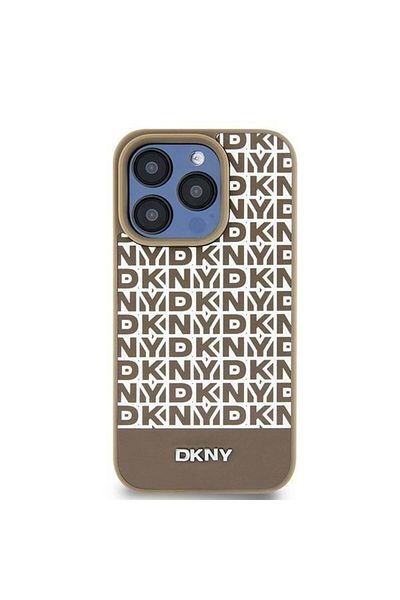 Dkny IPhone 15 case - DKNY Leather Printed Pattern Metal Logo MagSafe (DKHMP15SPSOSPW) - Brown