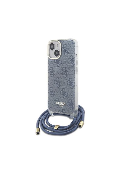 Guess Carcasă pentru iPhone 15 - Guess Crossbody Cord 4G Print (GUHCP15SHC4SEB) - Albastră