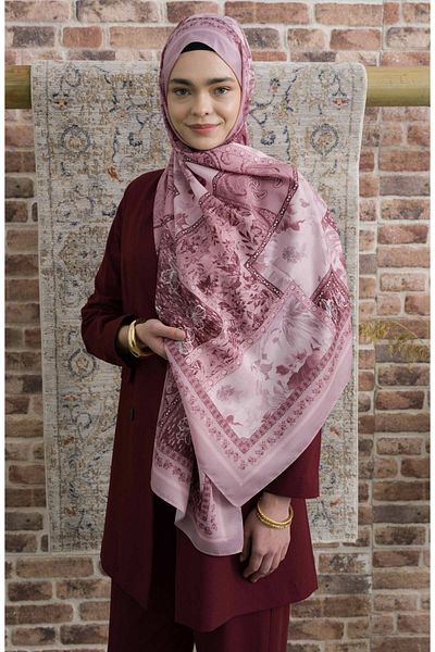 Fatma Atasoy Hibisca Soft Pink Ethnic Patterned Shawl