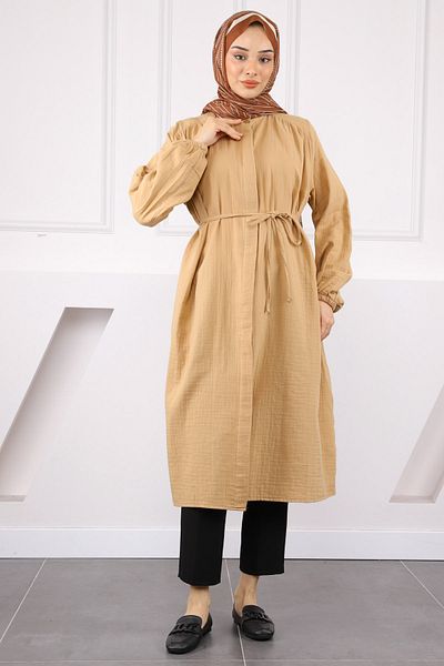 İmajButik Μπισκότο λινό χιτώνα με κορδόνι μέσης