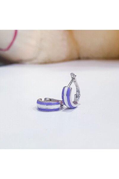 MAGRİB 925 ayar gümüş taşsız pembe ve mor renk mineli halka model çocuk küpesi