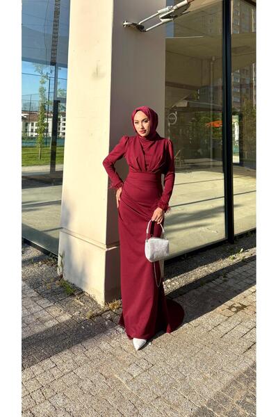 moda zeynaa BESTE ÇİFT ÖRME KREP TESETTÜR ELBİSE