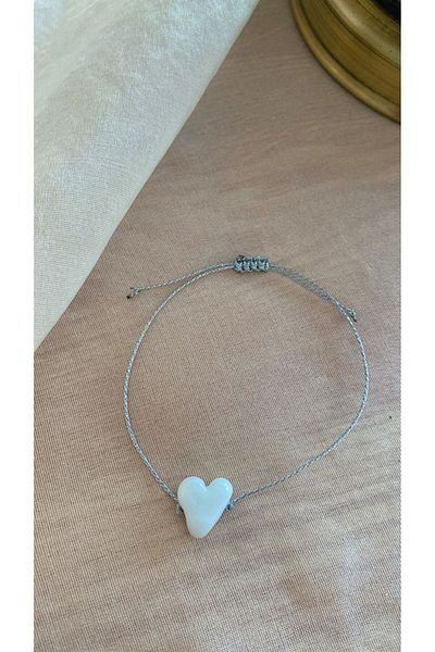 BAE ATOLYE Friendship Gift for Lover White Heart Gray Macrame Rope Bracelet
