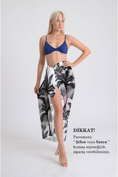DESENİX Palm Tree Patterned Pareo - 100X145 cm - Silky Chiffon & Luxury Satin Fabric Option - Beach Dress