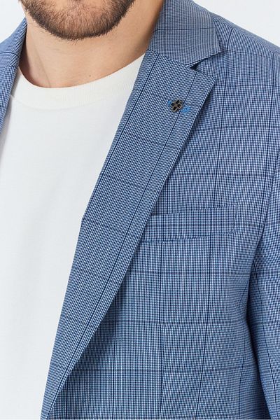 Frappoli Ανδρικό αθλητικό μπουφάν Merillon Indigo καρό από πολυεστερικό ύφασμα