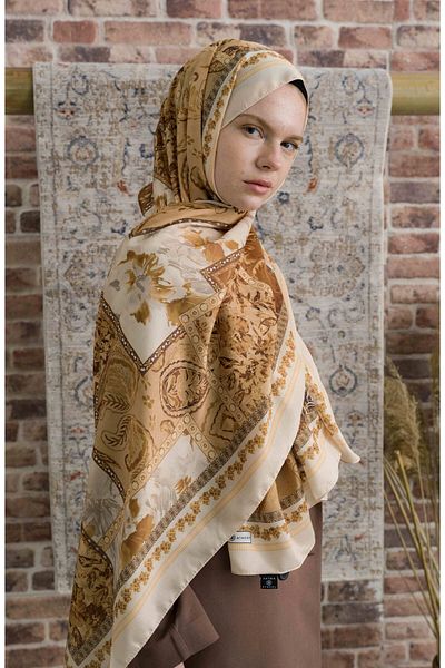 Fatma Atasoy Hibisca Soft Yellow Ethnic Patterned Shawl