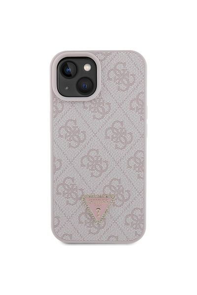 Guess Case for iPhone 15 - Guess Leather 4G Triangle Strass (GUHCP15SP4TDPP) - Pink