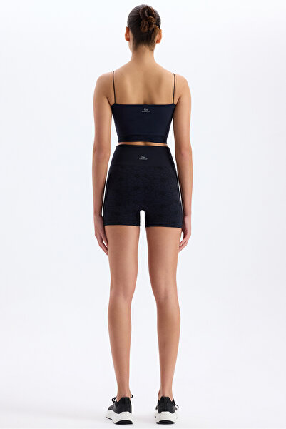 COMEUP Jakarlı Çiçek Desenli Kısa Spor Şort Siyah