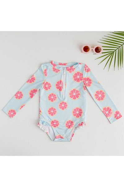 Mama Yoyo Baby&Kids Front Zipper - Bottom Snap Swimsuit Grapefruit