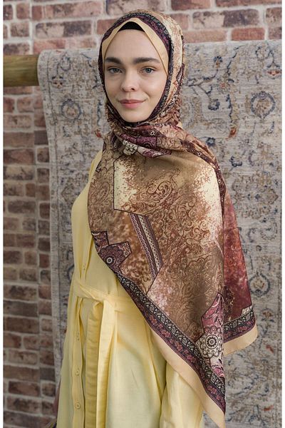Fatma Atasoy Glorina Soft Yellow Ethnic Patterned Shawl