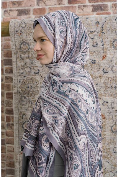 Fatma Atasoy Presya Gray Ethnic Patterned Shawl