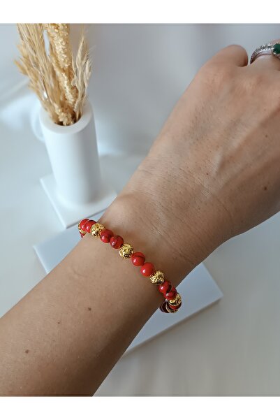 La fee aksesuar حجر الهيماتيت الطبيعي - سوار خرز بليكسي أحمر