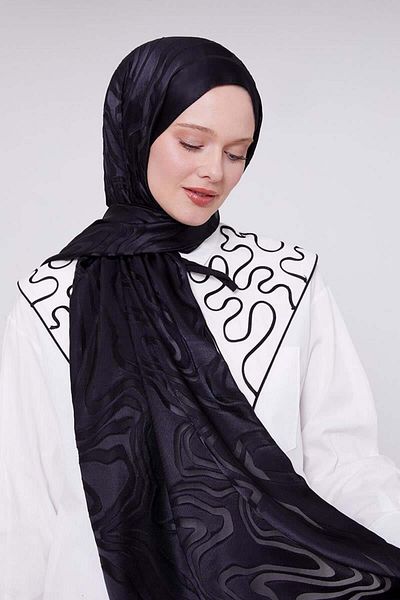 FİVESCARF Black Abstract Pattern Deluxe Devore Shawl