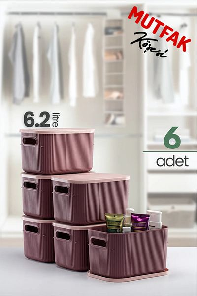 Mutfak Köşesi Terra 6 Pieces 6.2 Liter Organizer Box with Lid, Decorative Storage Box