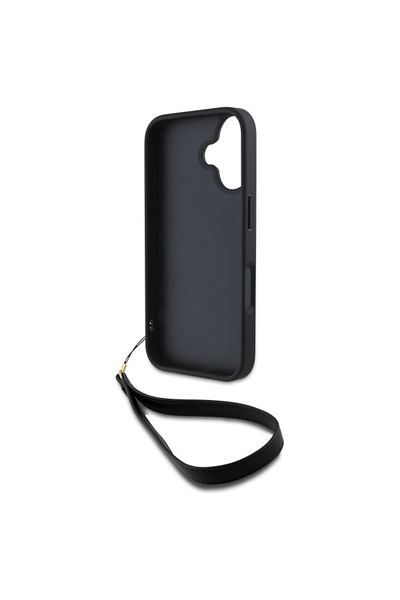 Dkny Case for iPhone 16 - DKNY Hardcase Wrist Strap Stock Logo (DKHCP16SPBSWSK) - Black