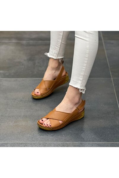 ESER KADIN TABA RENK SANDALET RAHAT ŞIK