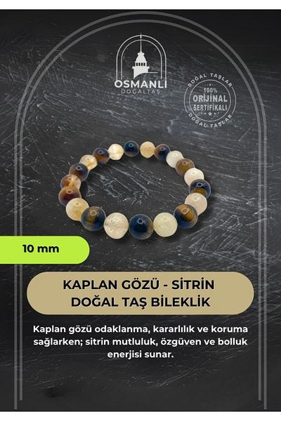 OSMANLI DOĞAL TAŞ Citrine 10mm Natural Stone Tiger Eye Bracelet
