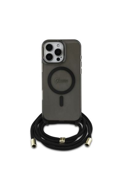 Guess Case for iPhone 16 Pro - Guess IML Crossbody Cord Script MagSafe (GUHMP16LHCTSGNSK) - Black