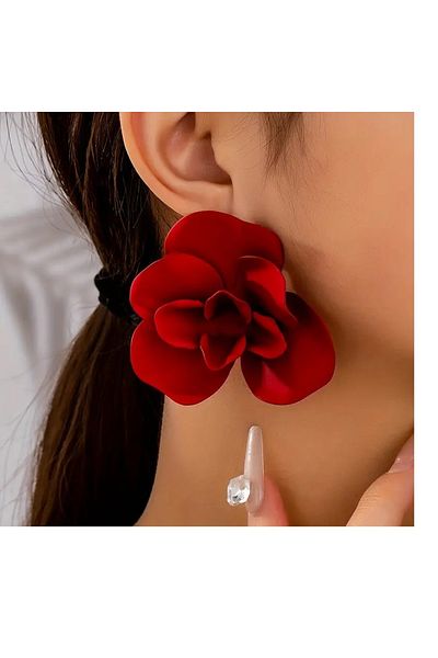 mos&more Matte Big Red Flower Women Earrings