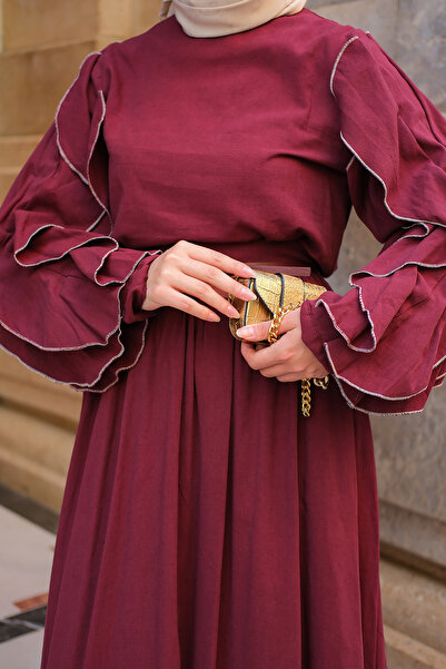 LOCCO Women's Sleeves Ornamental Stitched Suit Claret Red