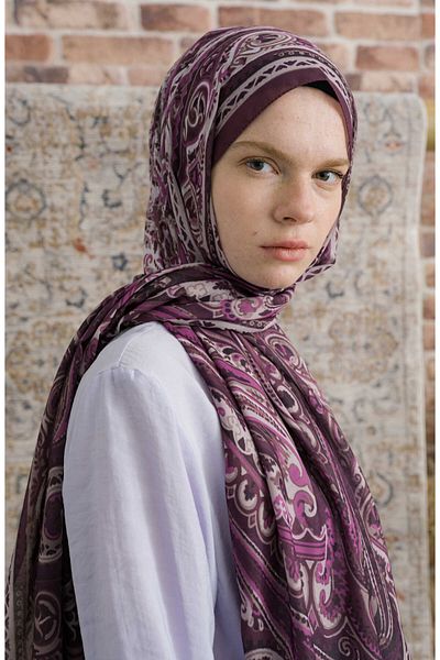Fatma Atasoy Presya Plum Ethnic Patterned Shawl