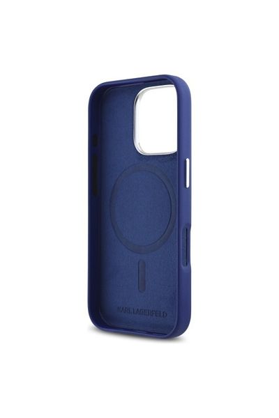 Karl Lagerfeld Husă pentru iPhone 16 Pro Max - Karl Lagerfeld din piele MagSafe (KLHMP16XPGMSRPB) - Placă metalică albastră FW