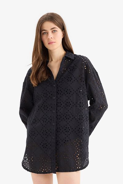 DeFacto Regular Fit Cotton Brode Beach Shirt-Fall in Love C0506Ax25Sm