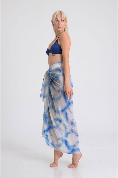 DESENİX Light Blue Tie Dye Print Pareo - 100X145 cm - Silky Chiffon & Luxury Satin Fabric Option- Beach Dress