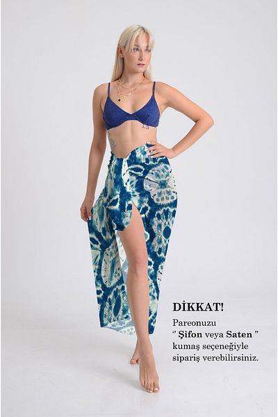 DESENİX Tie Dye and Wash Pattern Pareo - 100X145 cm - Silky Chiffon & Luxury Satin Fabric Option- Beach Dress