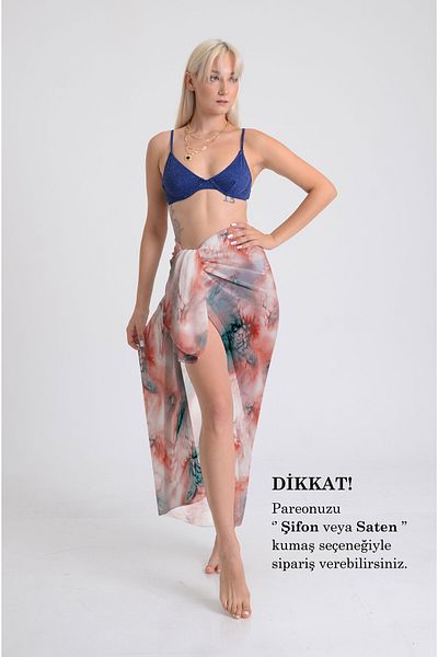 DESENİX Colorful Tie Dye Patterned Pareo - 100X145 cm - Silky Chiffon & Luxury Satin Fabric Option - Beach Dress