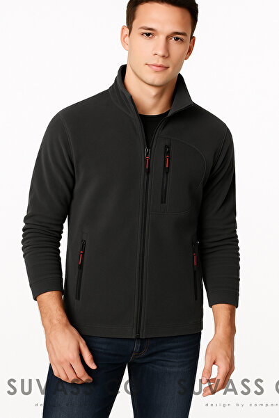 SUVASS CO Magco Unisex Koyu Gri Bato Yaka Tam Fermuarlı 3 Cepli Outdoor Polar...