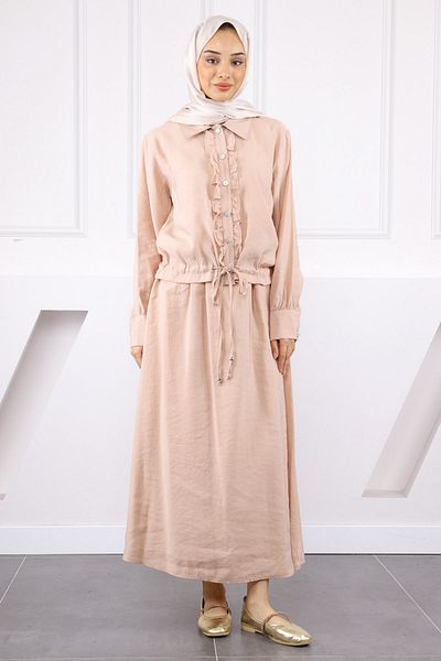 İmajButik Powder Front Frilly Modal Shirt Skirt Set