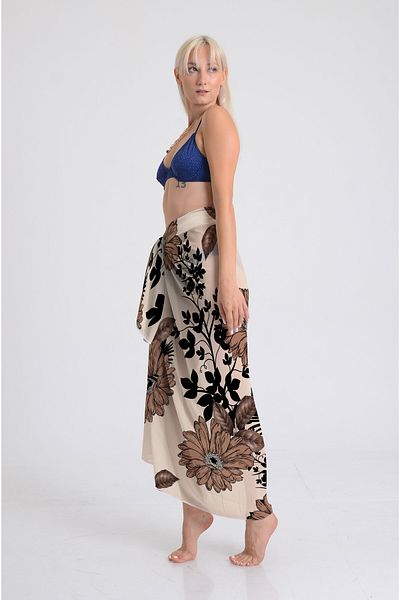 DESENİX Retro Flowers Print Pareo - 100X145 cm - Silky Chiffon & Luxury Satin Fabric Option - Beach Dress