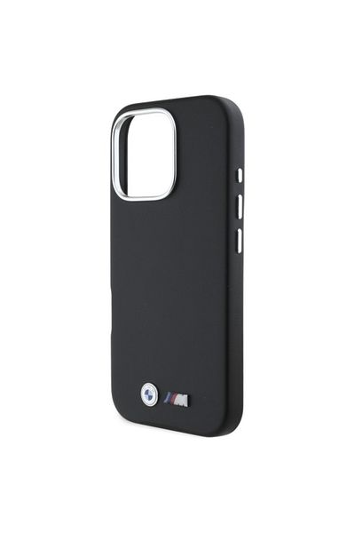 BMW Case for iPhone 16 Pro Max - BMW Leather M Smooth Full Wrapped Metal (BMHCP16X23PMWK) - Black