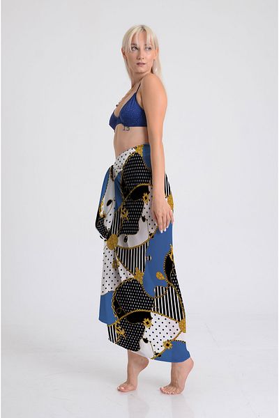 DESENİX Patchwork Pattern Pareo - 100X145 cm - Silky Chiffon & Luxury Satin Fabric Option - Beach Dress