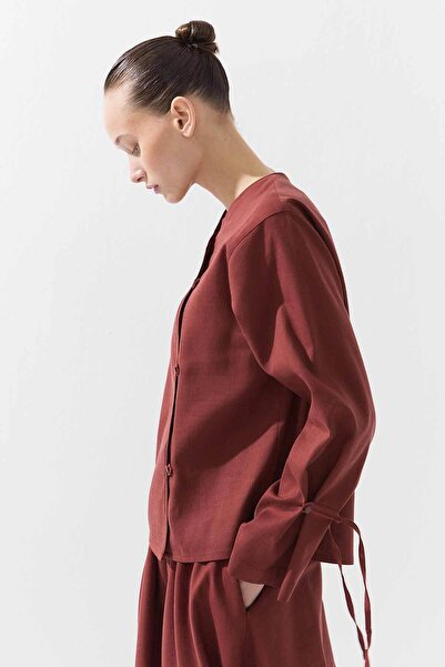 Hooopstore Birit Detailed Lyocell Linen Coral Kimono