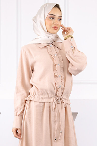 İmajButik Powder Front Frilly Modal Shirt Skirt Set