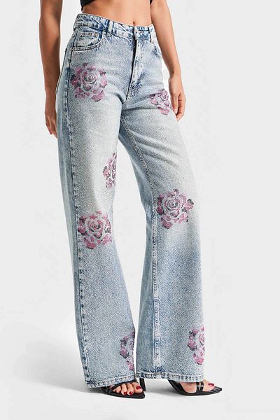 its basic Women's T.Kot Color 4S5-80 Straight Fit Shiny Stone Rose Detailed 100% Koton Design Denim Jean