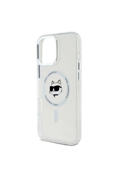 Karl Lagerfeld Case For Iphone 16 Pro - Iml Magsafe (KLHMP16LHLSCHH) - White Metal Choupette`s Head