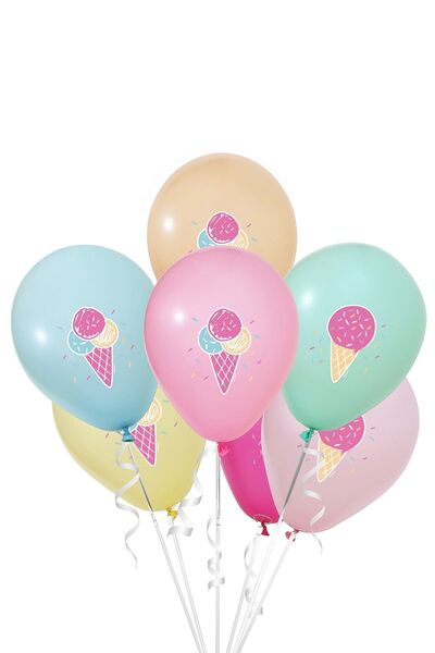 DOĞA PARTİ EVİ بالونات اللاتكس المطبوعة لحفلات الآيس كريم 10 قطع