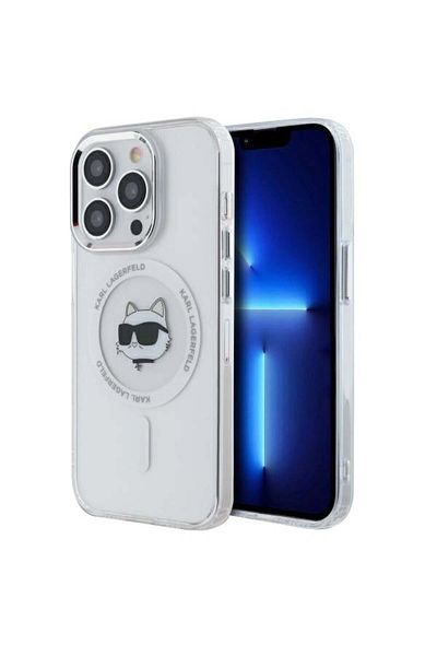 Karl Lagerfeld Case for iPhone 13 Pro - Karl Lagerfeld IML MagSafe (KLHMP13LHLSCHH) - White Metal Choupette`s Head
