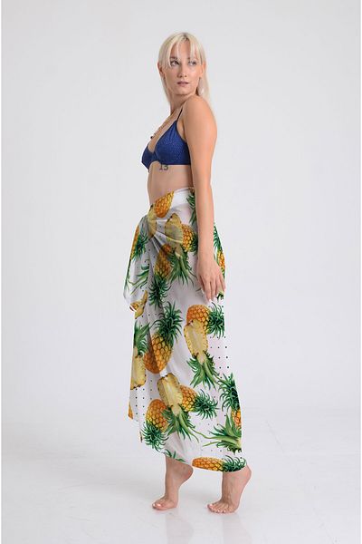 DESENİX Polka Dot Pineapple Print Pareo - 100X145Cm - Silky Chiffon & Luxurious Satin Fabric Option-Beach Dress