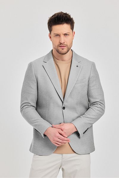 Frappoli Ανδρικό τζάκετ Antony Navy Blue-Grey από πολυεστερικό ύφασμα Slim Fit Ανοιξιάτικο-Καλοκαίρι αθλητικό σακάκι