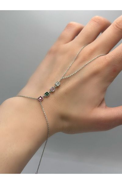 MyladyAccessoriess Colorful Baguette Stone Detailed Steel Şahmeran